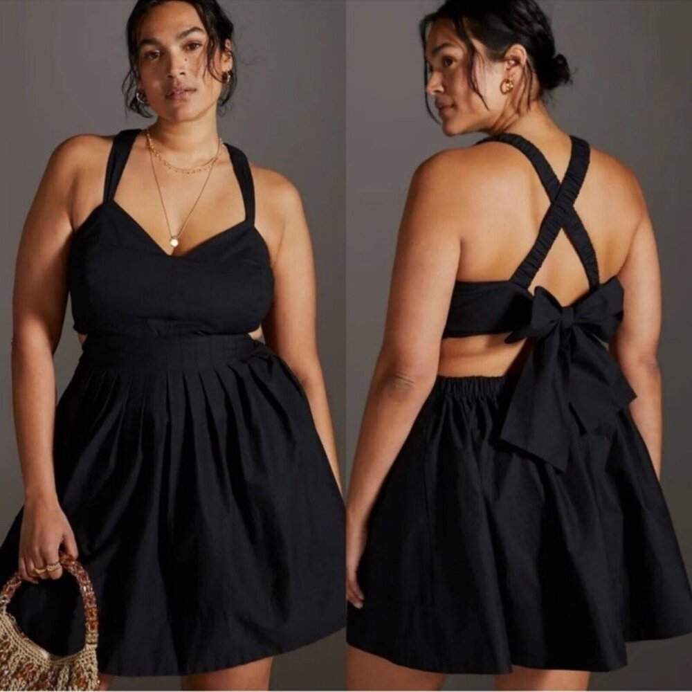 Maeve by Anthropologie Criss Cross Bow Back Babydoll Cotton Mini Dress